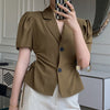 Blazers Women Summer Korean Style Causal Slim Solid Cropped Hollow Out Simple All-match Vintage Female Puff Sleeve