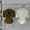 Blazers Women Summer Korean Style Causal Slim Solid Cropped Hollow Out Simple All-match Vintage Female Puff Sleeve