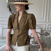 Blazers Women Summer Korean Style Causal Slim Solid Cropped Hollow Out Simple All-match Vintage Female Puff Sleeve
