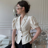 Blazers Women Summer Korean Style Causal Slim Solid Cropped Hollow Out Simple All-match Vintage Female Puff Sleeve