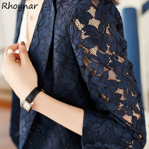 Blazers Women Summer Elegant All-match Single Button Leisure Comfortable Ulzzang Trendy Lace M-6XL Clothing Solid Sale