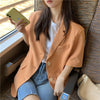 Blazers Women Summer Thin Korean Orange Loose Temperament X-long All-match Pockets Office Lady Short Sleeve Outwear