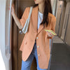 Blazers Women Summer Thin Korean Orange Loose Temperament X-long All-match Pockets Office Lady Short Sleeve Outwear