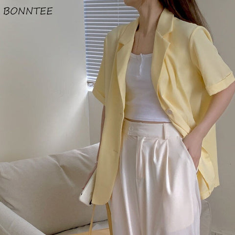 Blazers Women Sweet Japanese Button Summer Chic OL Outwear Design All-match Short Sleeve Casual Tunic Aesthetic Female