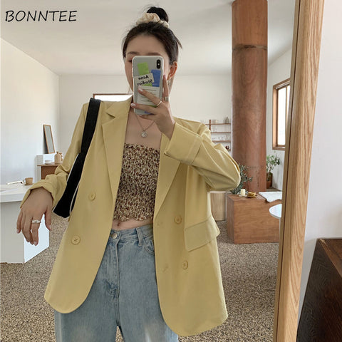 Blazers Women Tender Solid All-match Simple Loose Casual Notched Korean Style Vintage Ulzzang Chic Cozy Elegant Ins