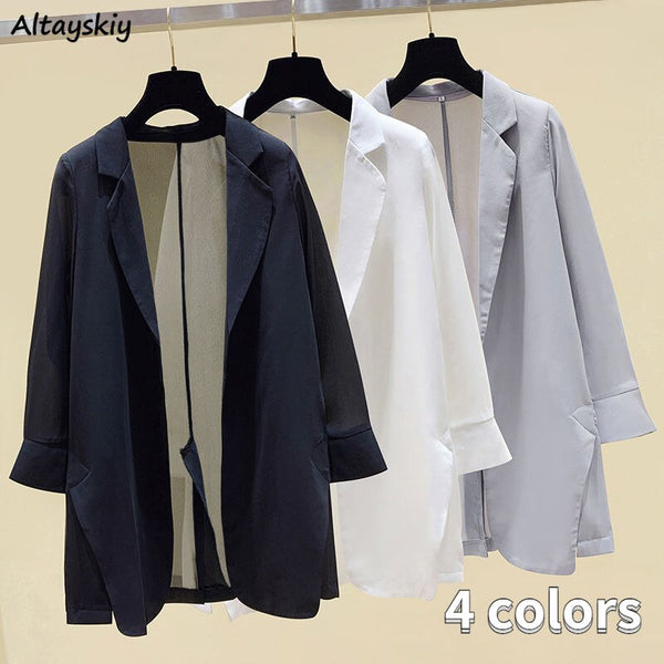 Blazers Women Thin Loose Sunscreen Notched All-match Office Summer Solid Simple s Korean Style Mujer