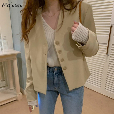 Blazers Women V-neck Basic England Style College Cool Streetwear Teens Stylish Elegant Tender Office All-match Coats Ins