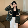 Blazers Women Vintage Chic Plaid Long Sleeve Autumn Basic Office Ladies Outerwear Popular Ins Loose Stylish Girls Street Style