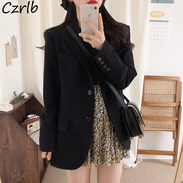 Blazers Women White Outwear Autumn Korean Style Loose Solid Casual Office Lady Aesthetic Harajuku Daily Mujer Clothing