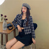 Blazers Womens Autumn Plaid Short Style Casual Chic High Street All-match Retro Female Outwear Loose Double Breasted New
