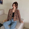 Blazers Womens Autumn Plaid Short Style Casual Chic High Street All-match Retro Female Outwear Loose Double Breasted New