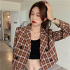 Blazers Womens Autumn Plaid Short Style Casual Chic High Street All-match Retro Female Outwear Loose Double Breasted New