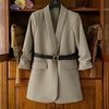 Blazers for Women Elegant Solid Khaki Black Jacket Blazer with Belt Office Lady Dress and Blazer Mujer Spring Autumn Coats