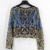Bling Bling Women Body Crop Top Blouse Feminina Floral Check Embroidered Lace Mesh Long Sleeve Sequined Beaded Short Shirt Top