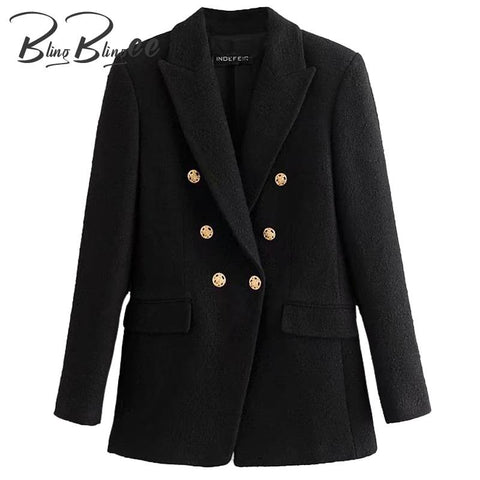 BlingBlingee   2023 Autumn Winter Woman Traf Coats OL Style Slim Blazers Ornate Buttons Female Casual Tweed Woolen Long Jacket