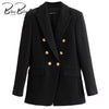BlingBlingee   2023 Autumn Winter Woman Traf Coats OL Style Slim Blazers Ornate Buttons Female Casual Tweed Woolen Long Jacket