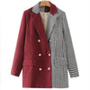 BlingBlingee Black Red Patchwork Houndstooth Casual Blazers 2022 Autumn Winter Double Breasted Women Straight Jacket Female Coat