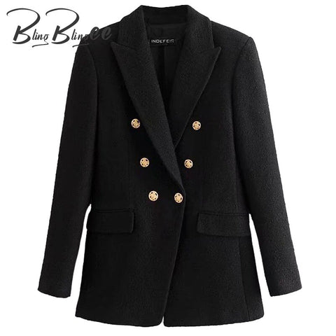 BlingBlingee Za 2022 Autumn Winter Woman Traf Coats OL Style Slim Blazers Ornate Buttons Female Casual Tweed Woolen Long Jacket
