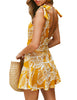 New Women Print Sleeveless Mini Dress Sexy Backless Wide Bow Strap Party Vestidos Female Summer Beach Ball Gown