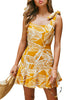 New Women Print Sleeveless Mini Dress Sexy Backless Wide Bow Strap Party Vestidos Female Summer Beach Ball Gown