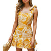 New Women Print Sleeveless Mini Dress Sexy Backless Wide Bow Strap Party Vestidos Female Summer Beach Ball Gown