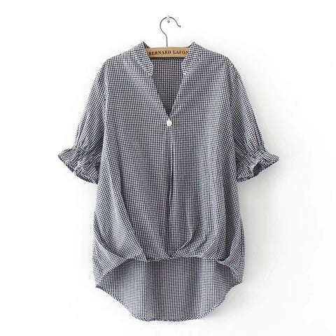 Blouse Fat Mm Large Size Plus Fertilizer Increase Summer New Waist Discount Thin Plaid Short-sleeved Shirt 13-45 Y1811