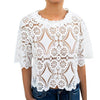 Blouse womens top Sexy Women Summer Half Sleeve T-shirt Lace See Through Hollow out Blouse Top