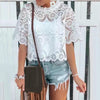 Blouse womens top Sexy Women Summer Half Sleeve T-shirt Lace See Through Hollow out Blouse Top