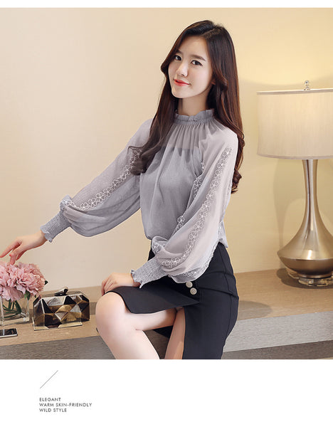 Blouse Women Chiffon Blouse Autumn Elegant Feminine Blouse Office Lady Women Chiffon Blouse Long Sleeve Shirt