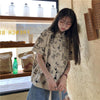 Blouse Women Shirts Turn-down Collar Short Sleeve Printed Retro Single-breasted Loose Harajuku Students Streetwear BF Casual New