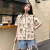 Blouse Women Shirts Turn-down Collar Short Sleeve Printed Retro Single-breasted Loose Harajuku Students Streetwear BF Casual New