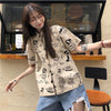 Blouse Women Shirts Turn-down Collar Short Sleeve Printed Retro Single-breasted Loose Harajuku Students Streetwear BF Casual New