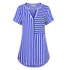 Blouse Women Striped Shirt V Neck Causal Ladies Top Short Sleeve Summer Plus Size S- 5XL Korean Fashion Clothing WS9463F