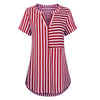 Blouse Women Striped Shirt V Neck Causal Ladies Top Short Sleeve Summer Plus Size S- 5XL Korean Fashion Clothing WS9463F