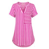 Blouse Women Striped Shirt V Neck Causal Ladies Top Short Sleeve Summer Plus Size S- 5XL Korean Fashion Clothing WS9463F