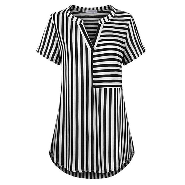 Blouse Women Striped Shirt V Neck Causal Ladies Top Short Sleeve Summer Plus Size S- 5XL Korean Fashion Clothing WS9463F