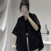 Blouses Shirts Three Quarter Sleeve Women Summer Solid Ulzzang Black Outwear Tops All-match Ins Retro Womens Students