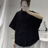 Blouses Shirts Three Quarter Sleeve Women Summer Solid Ulzzang Black Outwear Tops All-match Ins Retro Womens Students