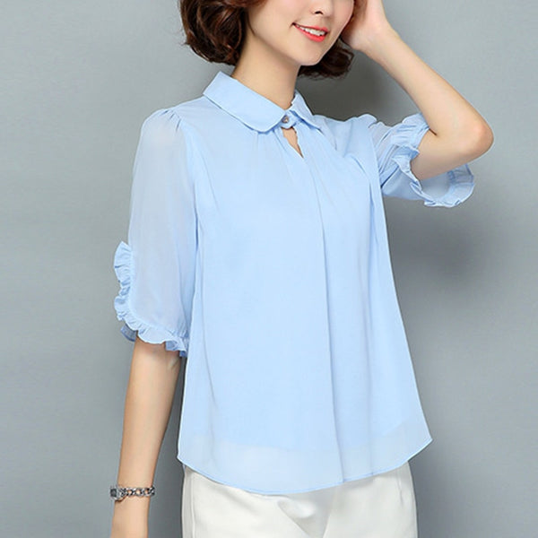 Blouses Women Autumn Tops and Blouses Ruffles Casual Chiffon Blouse Female Work Wear Office Shirts Plus size XXXL/4XL White/Pink