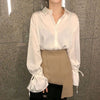 Blouses Women Lacing Flare Sleeve Solid Elegant Chiffon Shirts Womens Retro Ladies Designer Chic Tops Streetwear Stylish