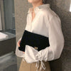 Blouses Women Lacing Flare Sleeve Solid Elegant Chiffon Shirts Womens Retro Ladies Designer Chic Tops Streetwear Stylish