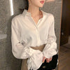 Blouses Women Lacing Flare Sleeve Solid Elegant Chiffon Shirts Womens Retro Ladies Designer Chic Tops Streetwear Stylish