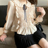 Blouses Women Temperament Leisure Floral Summer Spring Feminino Chic Tops Floral Retro All-match V-Neck Woman Shirts Ruffles