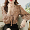 Blouses Women V-neck Bow  Lantern Sleeve Elegant Office Lady Korean Style Loose Casual Trendy Chic Shirts Female Tops