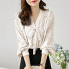 Blouses Women V-neck Bow  Lantern Sleeve Elegant Office Lady Korean Style Loose Casual Trendy Chic Shirts Female Tops