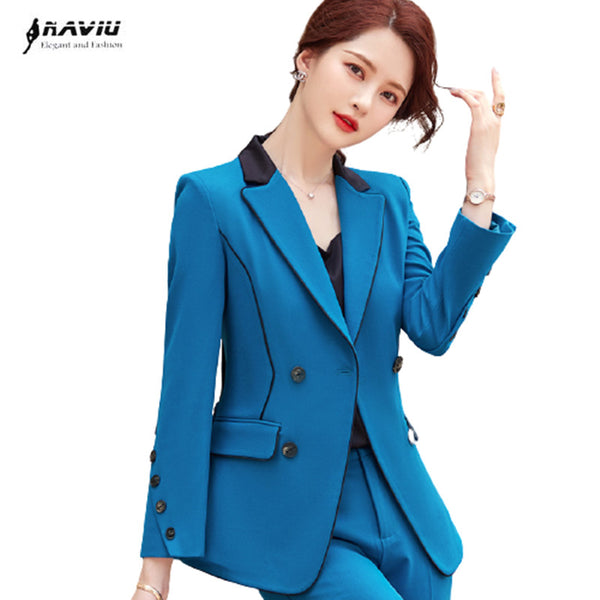 Blue Blazer Women Spring High End Temperament Business Formal Long Sleeve Jacket Office Ladies Work Coat