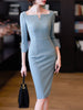 Blue Bodycon Dress Women Elegant Casual Work Midi Pencil Dresses Business Chic Office Lady Party Vestido Female Big Size