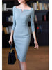 Blue Bodycon Dress Women Elegant Casual Work Midi Pencil Dresses Business Chic Office Lady Party Vestido Female Big Size