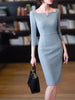 Blue Bodycon Dress Women Elegant Casual Work Midi Pencil Dresses Business Chic Office Lady Party Vestido Female Big Size