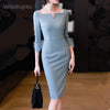 Blue Bodycon Dress Women Elegant Casual Work Midi Pencil Dresses Business Chic Office Lady Party Vestido Female Big Size